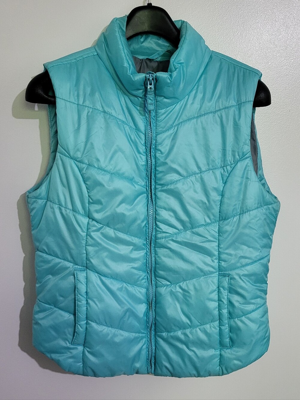 Aeropostale Teal Aqua Full Zip Mock Neck Quilted Puffer Vest Size L